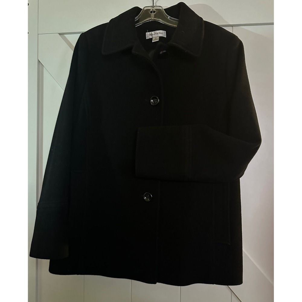 Preston York Women's Black Wool Blend Button Front Coat Size 12